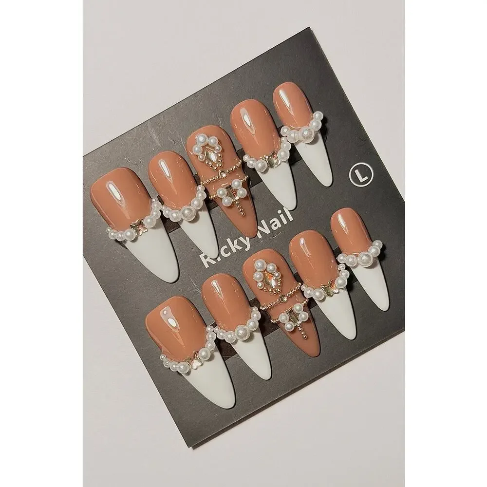 Ricky Nail Pearl French Tip Press On Nails Size Large